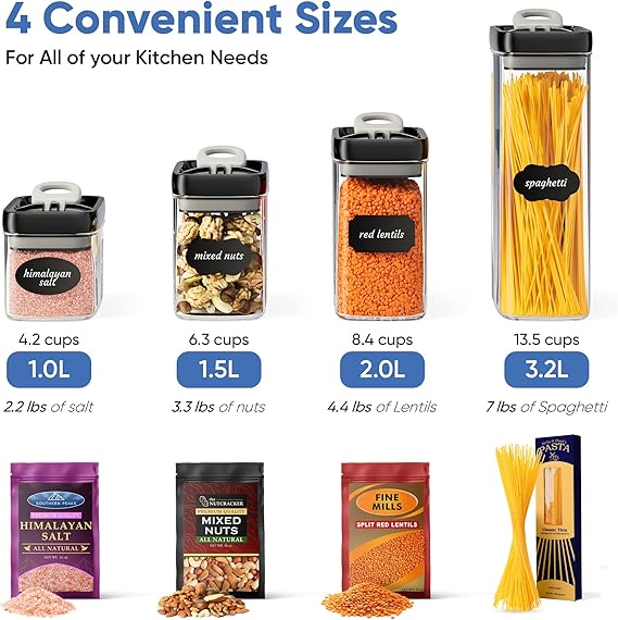 Set  Premium De 7  Recipientes Herméticos Transparentes con Etiquetas