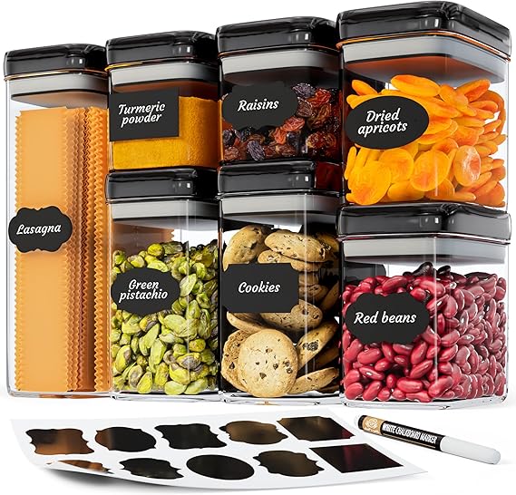 Set  Premium De 7  Recipientes Herméticos Transparentes con Etiquetas